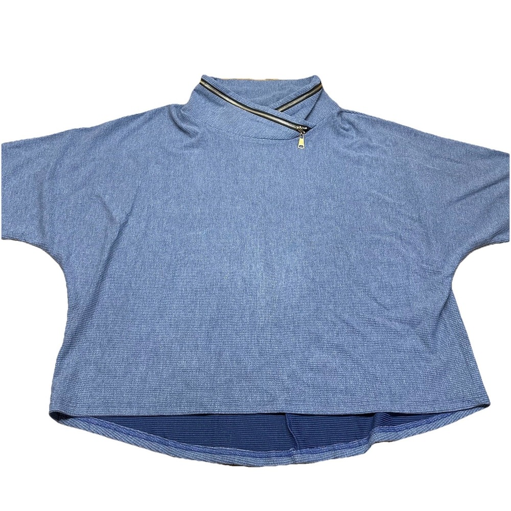 NWT Creation Cowl Neck Zip Bat Top Blue Denim Pullover Sweater Women's M‎ $64